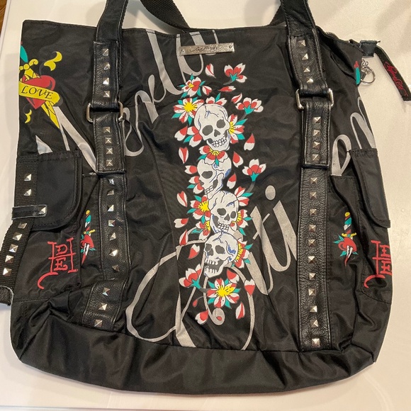Black Ed Hardy Tote with Leather Straps - Picture 1 of 13